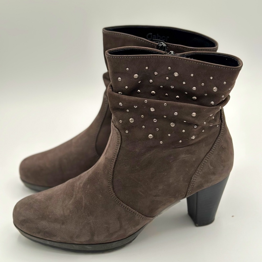 Rare Gabor Women’s Suede Leather Booties Ankle Boots Brown Low-Mid Heel, Size 6